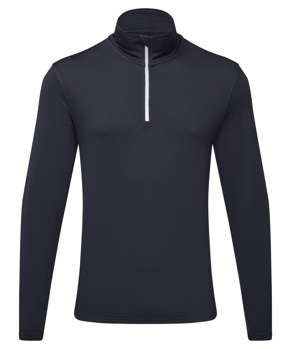 French Navy/White TriDri® recycled long sleeve brushed back ¼ zip top