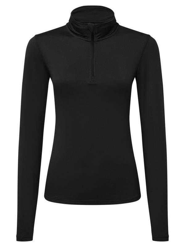 Black/Black Women’s TriDri® recycled long sleeve brushed back ¼ zip top