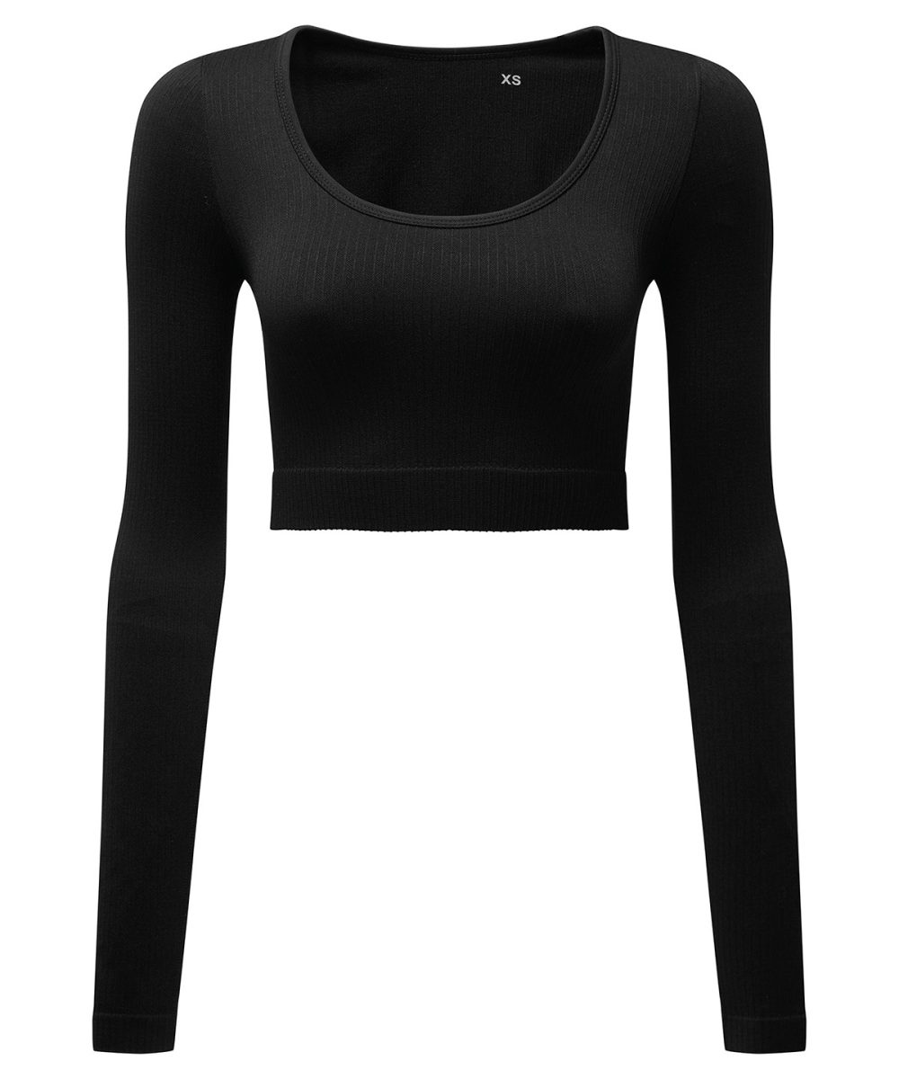 Black Women’s TriDri® ribbed seamless '3D Fit' crop top