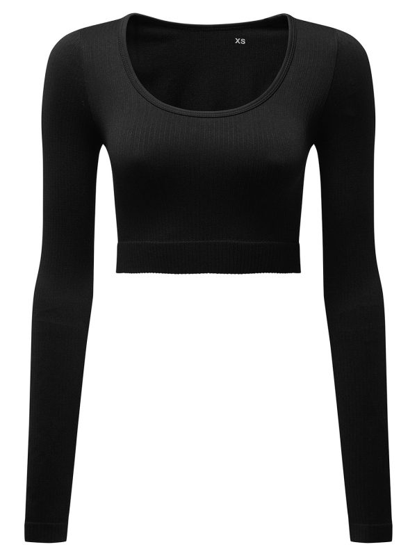 Black Women’s TriDri® ribbed seamless '3D Fit' crop top