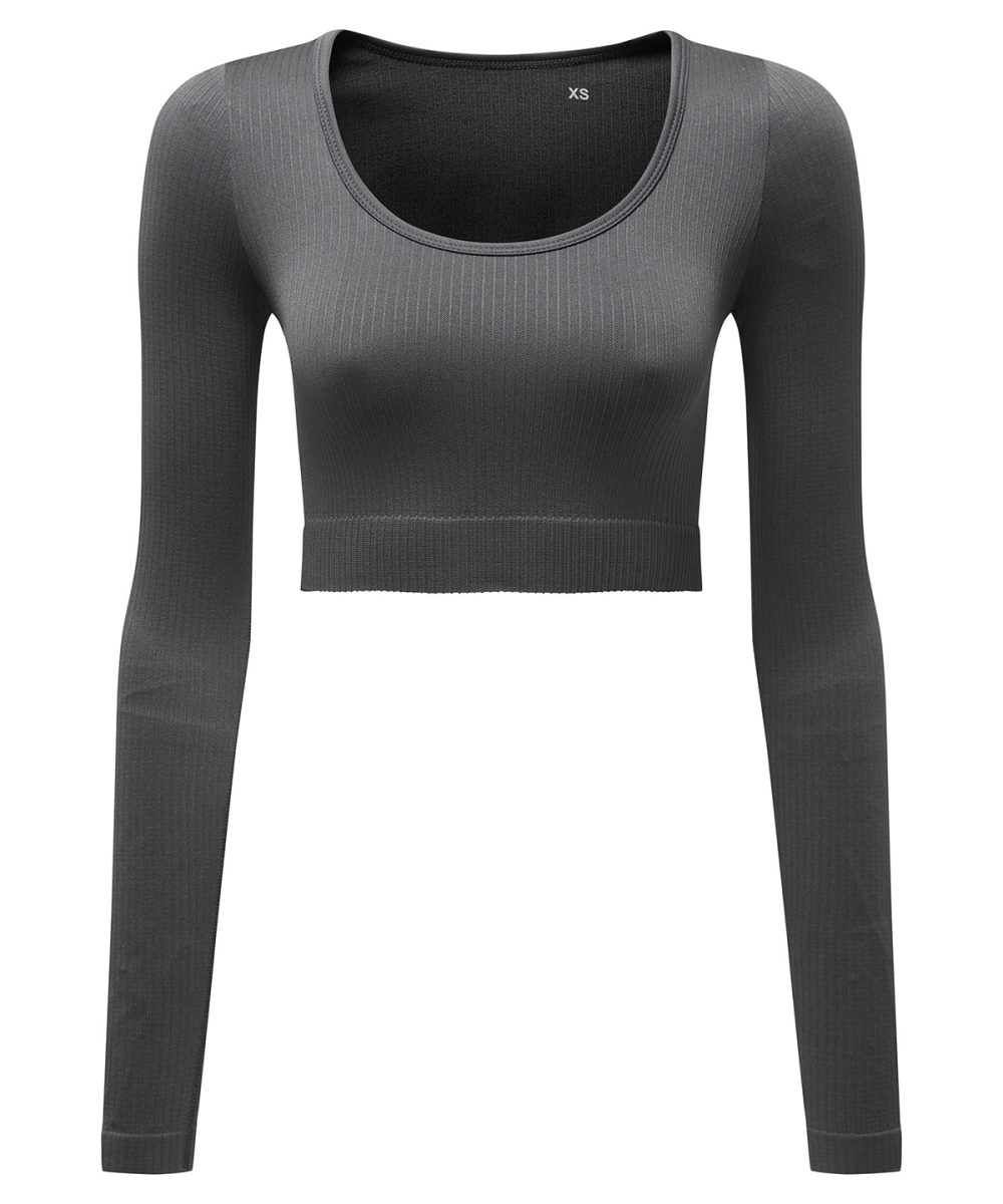 Charcoal Women’s TriDri® ribbed seamless '3D Fit' crop top