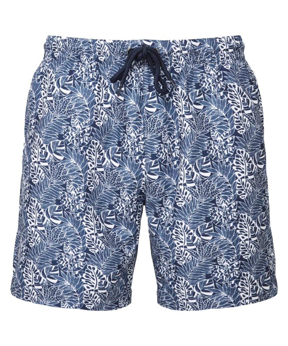 White/Navy Leaf Men's swim shorts