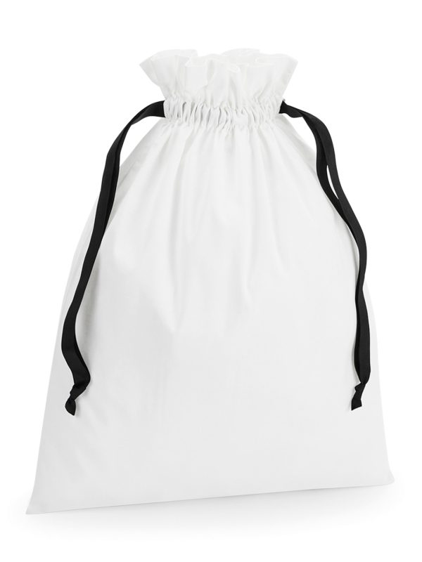 Soft White/Black Cotton gift bag with ribbon drawstring