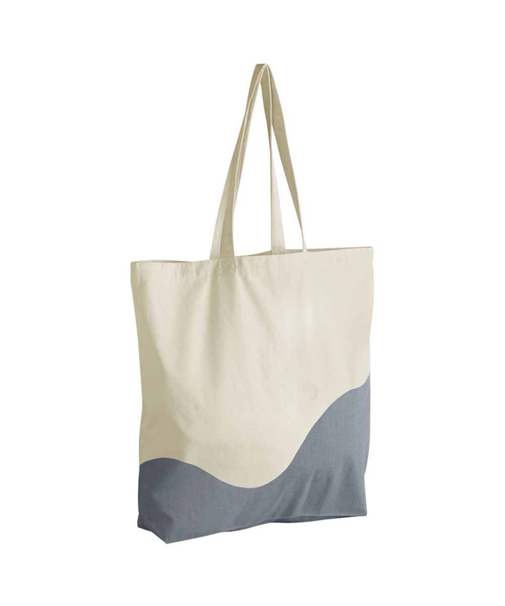 Natural/Blue Grey Organic cotton wave print maxi tote