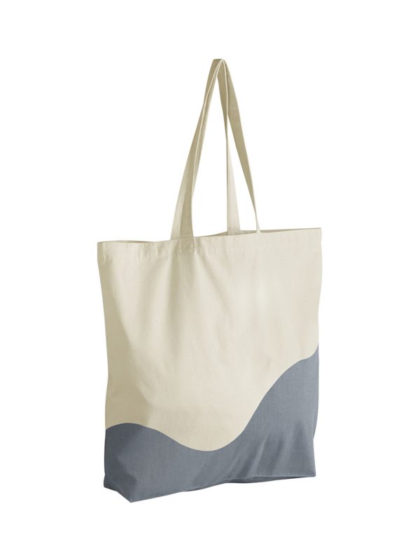 Natural/Blue Grey Organic cotton wave print maxi tote