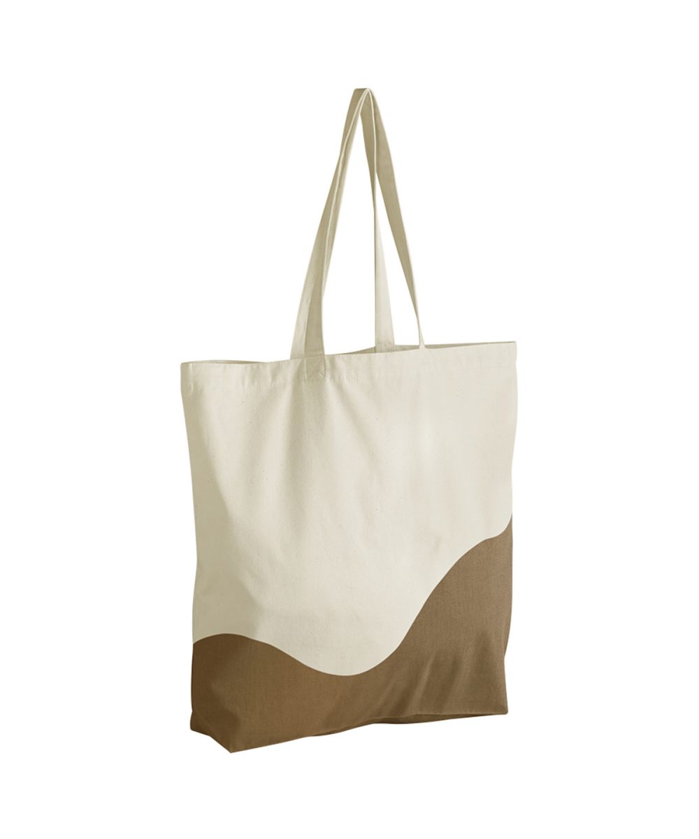 Natural/Caramel Organic cotton wave print maxi tote