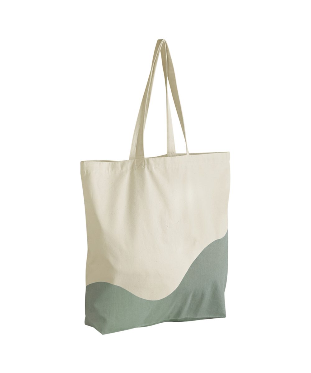 Natural/Dusty Green Organic cotton wave print maxi tote