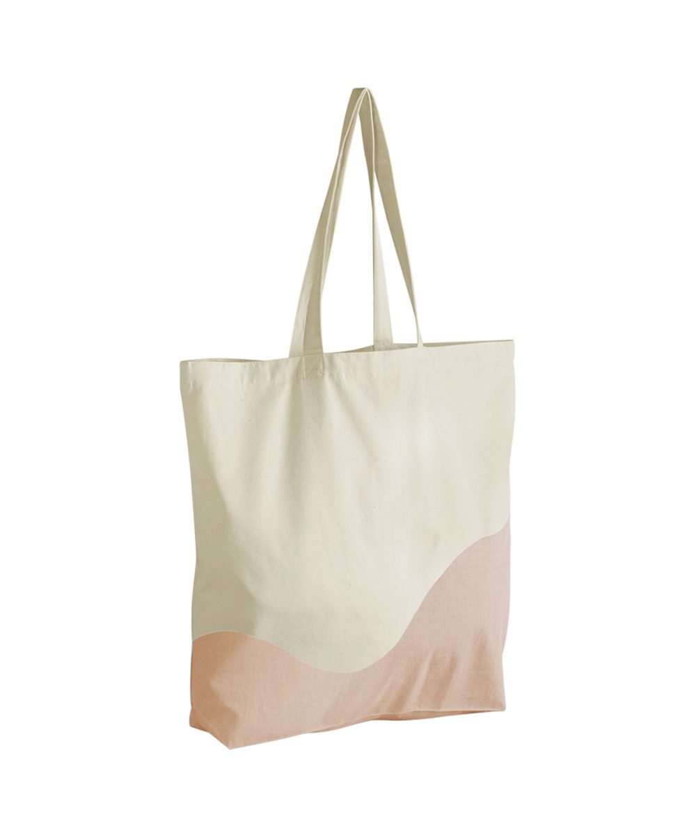 Natural/Peach Organic cotton wave print maxi tote