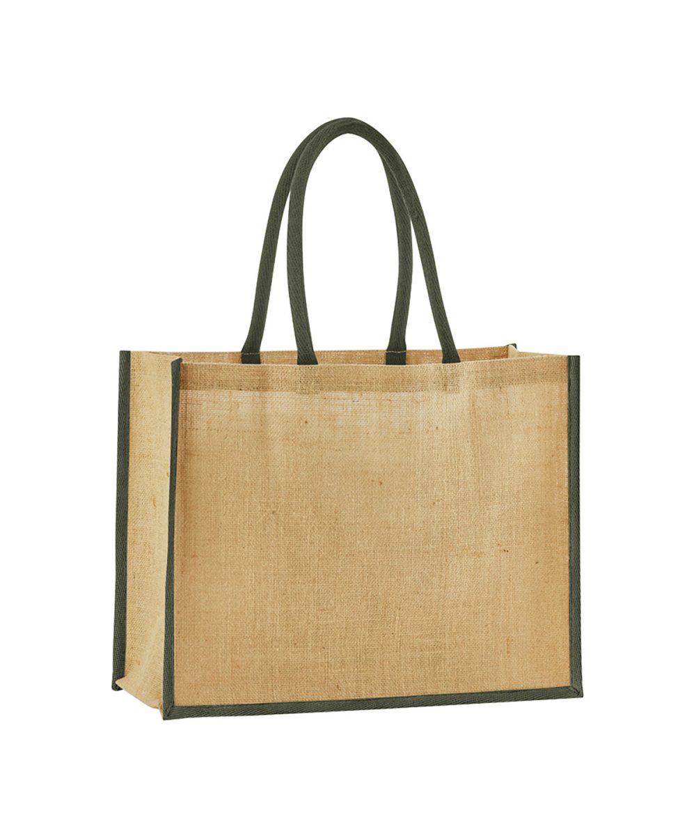 Natural/Olive Green Natural starched jute classic shopper