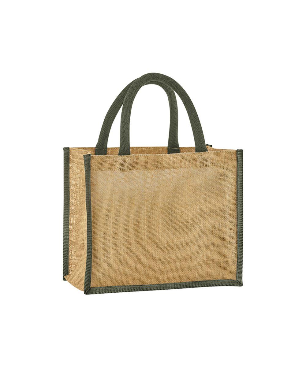 Natural/Olive Green Natural starched jute midi tote