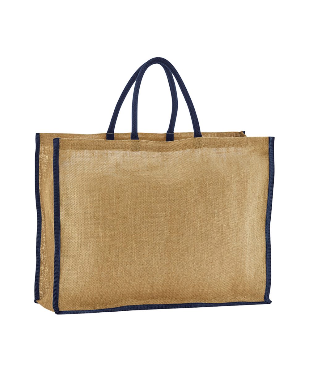 Natural/Navy Natural starched jute market shopper