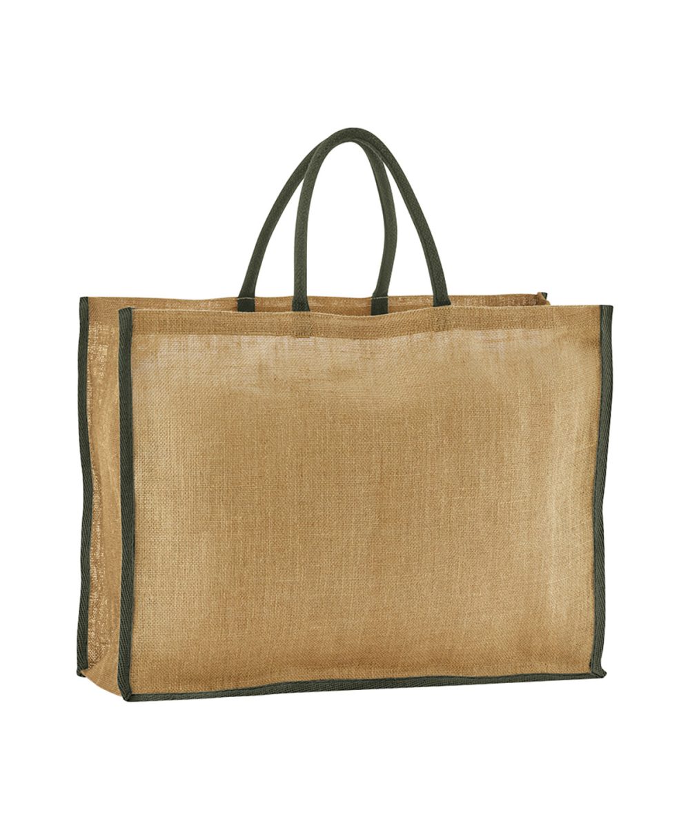 Natural/Olive Green Natural starched jute market shopper