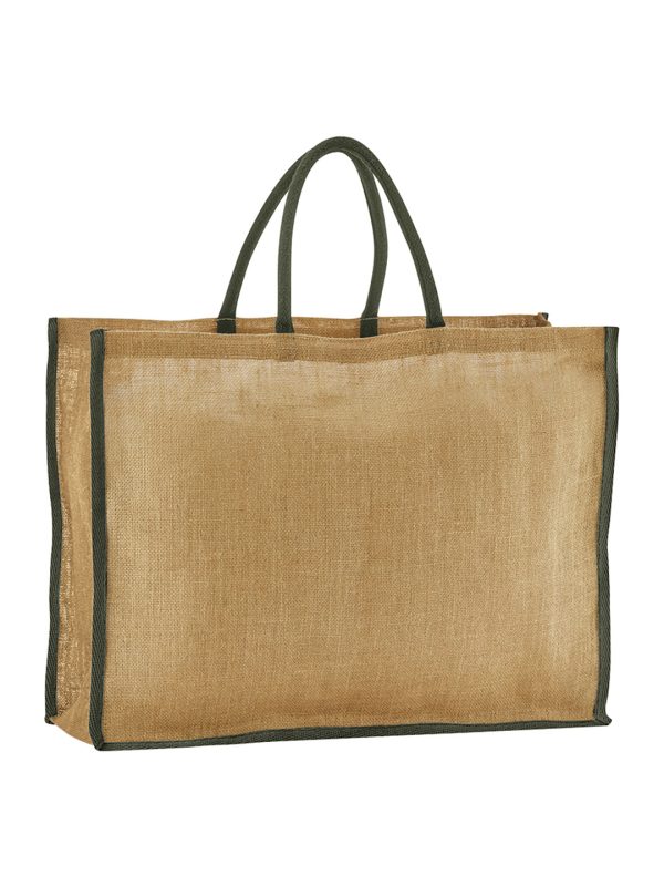 Natural/Olive Green Natural starched jute market shopper