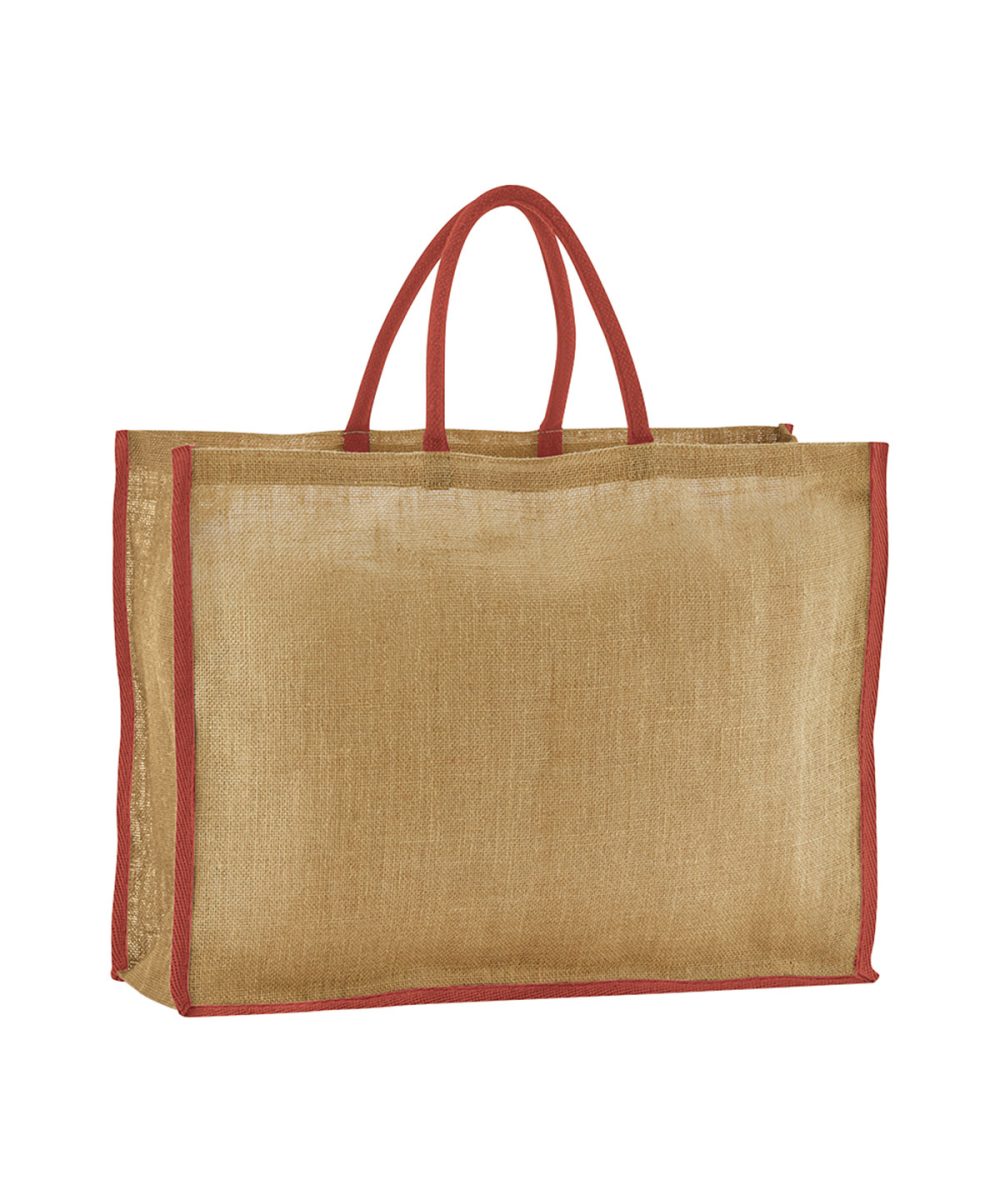 Natural/Orange Rust Natural starched jute market shopper