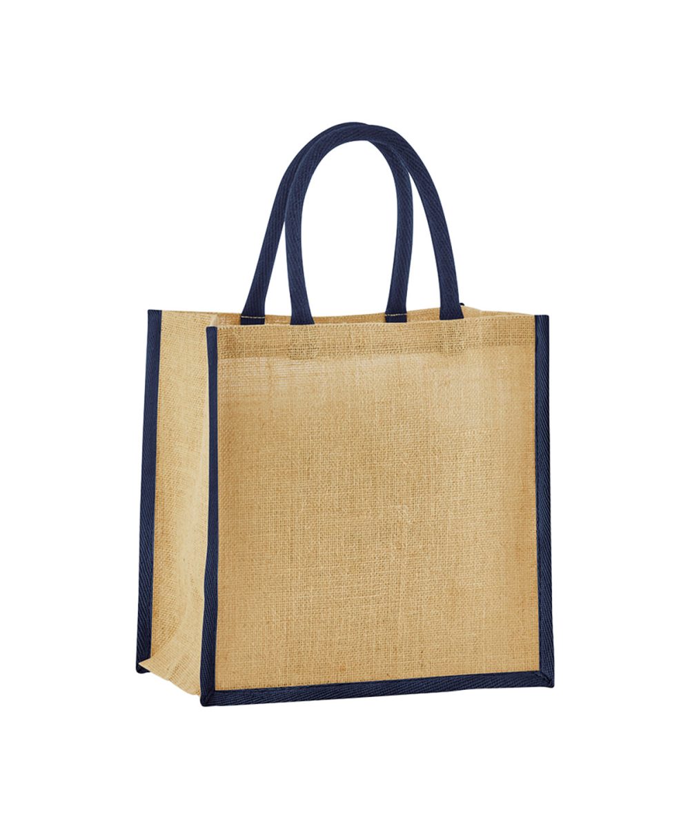 Natural/Navy Natural starched jute mini gift bag