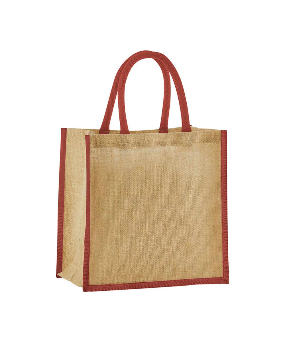 Natural/Orange Rust Natural starched jute mini gift bag