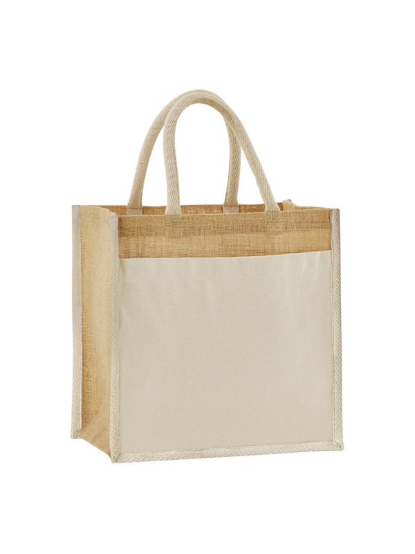 Natural Cotton pocket natural starched jute midi tote