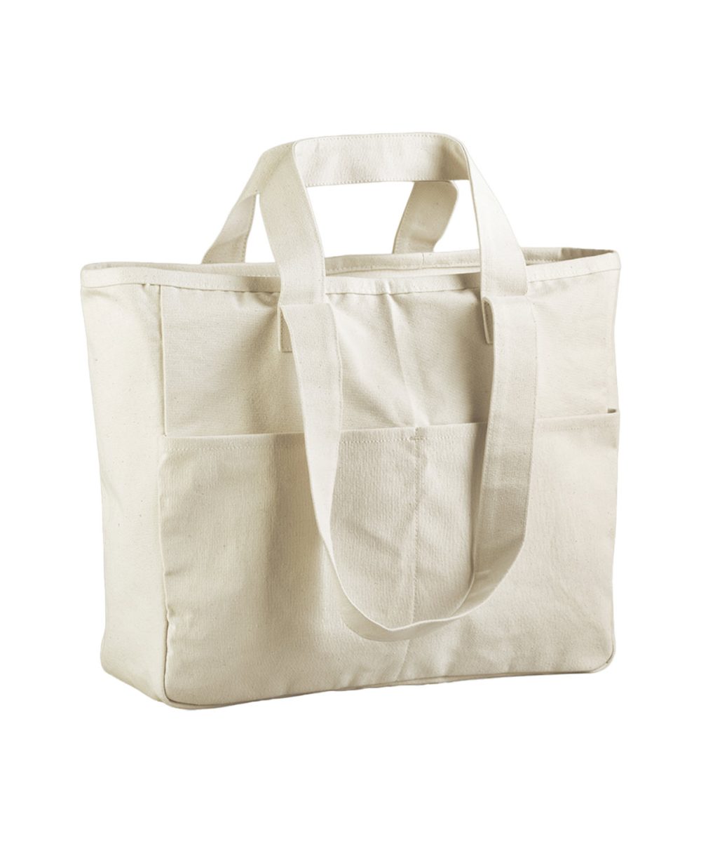 Natural Double-handle cargo pocket tote