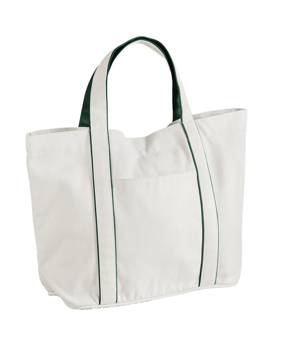 Soft White/Bottle Green Courtside medium tote