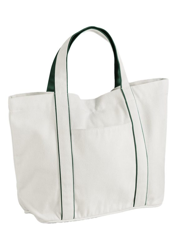 Soft White/Bottle Green Courtside medium tote