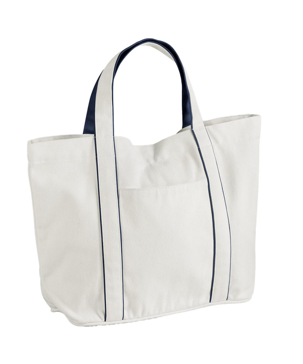 Soft White/French Navy Courtside medium tote