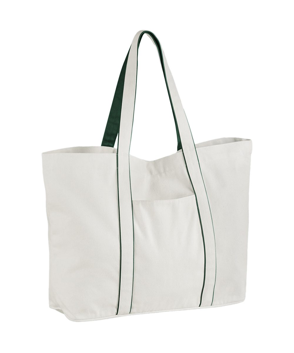 Soft White/Bottle Green Courtside large tote