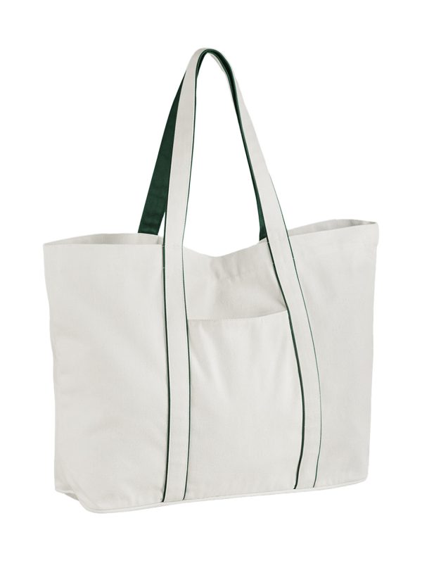 Soft White/Bottle Green Courtside large tote