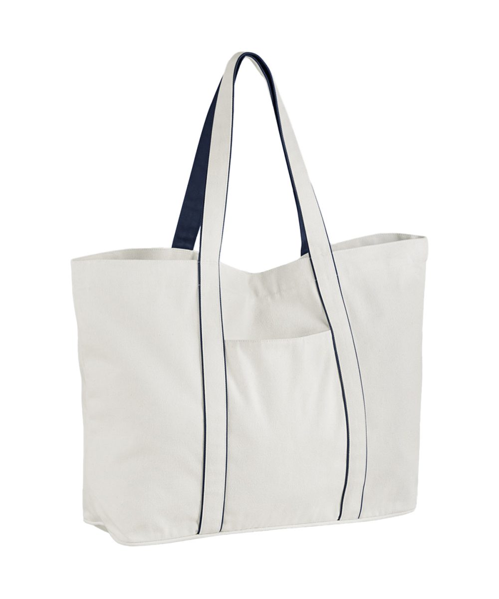 Soft White/French Navy Courtside large tote