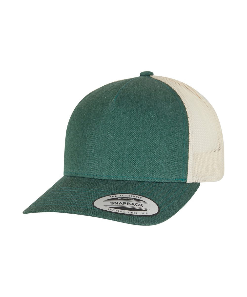 Green/Beige 5-panel retro trucker 2-tone cap (6506T)