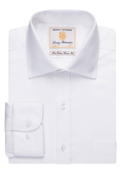 Brook Taverner Altare Single Cuff Shirt Blue Herringbone