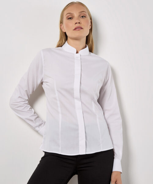 Women'S Mandarin Collar Shirt Long-Sleeved (Tailored Fit)
