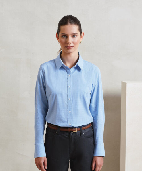 Women'S Microcheck (Gingham) Long Sleeve Cotton Shirt