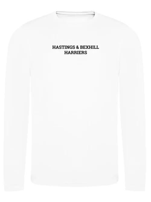 Hastings Bexhill Harriers Unisex White Long Sleeve Front Text