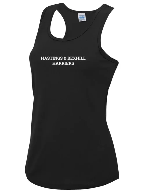 Hastings Bexhill Harriers Women's Black Vest Front Text
