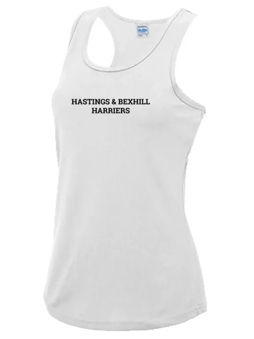 Hastings Bexhill Harriers Women's White Vest Front Text